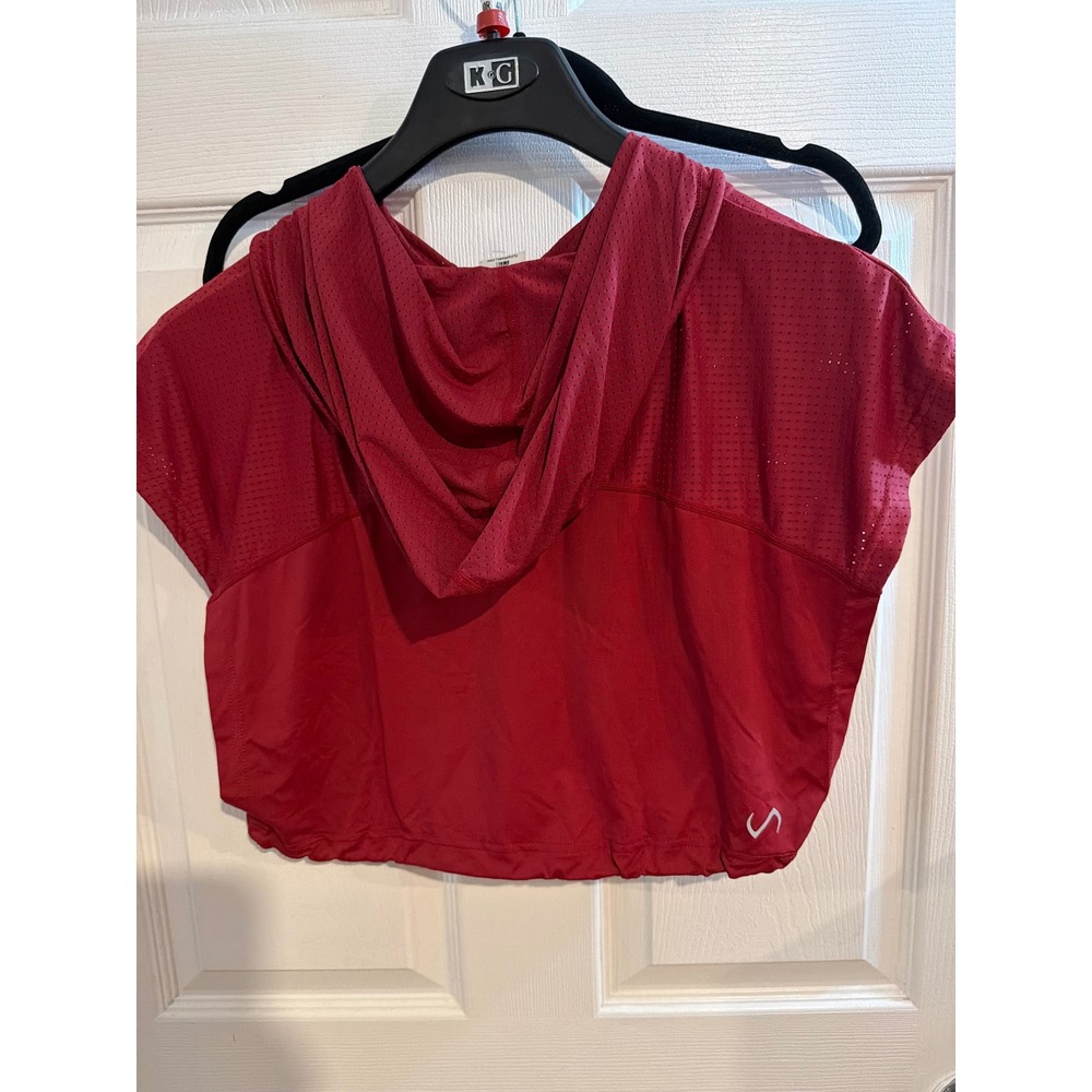 Soffe Red Cropped Performance Hoodie Short Sleeve Mesh Athletic Top Women Small